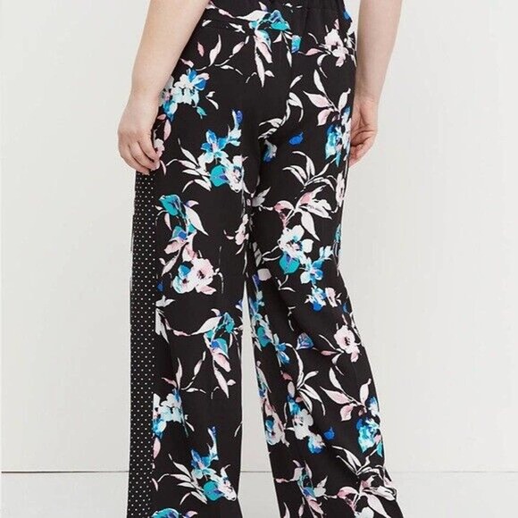Lane Bryant Floral Dot Wide Leg Crepe Pants Black Mixed Print Size 14/16 H14843 - Picture 12 of 13